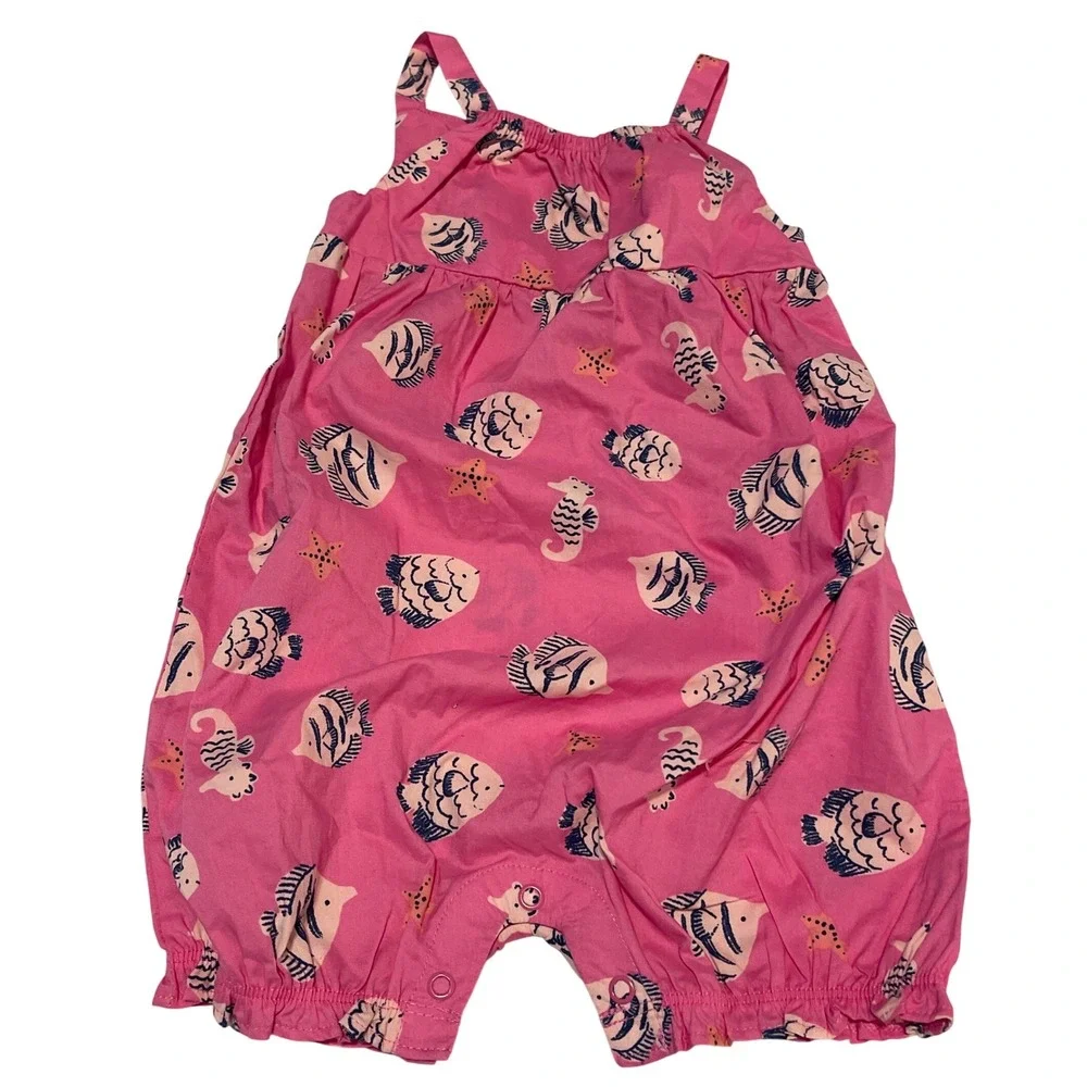 Carters Baby Girl Pink Fish Seahorse‎ Print Romper Sunsuit 24M S206510